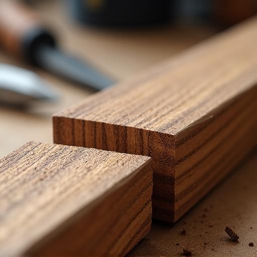 Gros plan sur un assemblage de menuiserie en bois massif