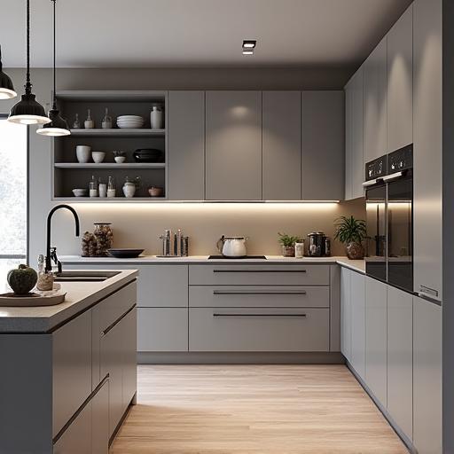 Cuisine moderne et fonctionnelle avec des rangements intégrés