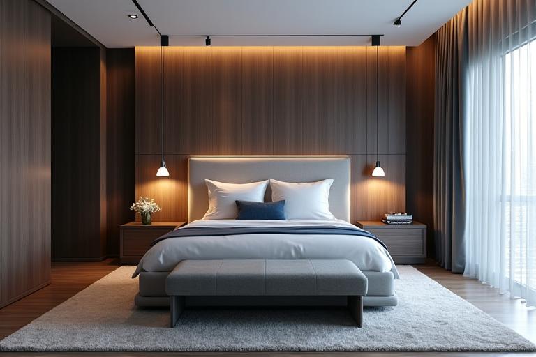 Chambre parentale moderne avec tête de lit sur mesure